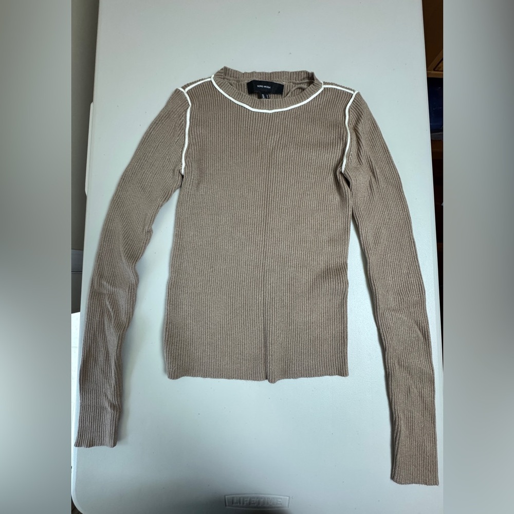 Vero Moda Ribbed Long Sleeve Knit Top Size Small Taupe - Picture 8 of 9